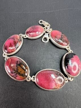 Vintage Nature Company Sterling Silver Rhodonite Link Bracelet Deadstock
